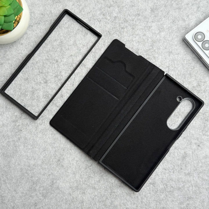 Samsung Galaxy Z Fold 5 Premium Leather Textured Flip Case with Metal Kick Stand Cover