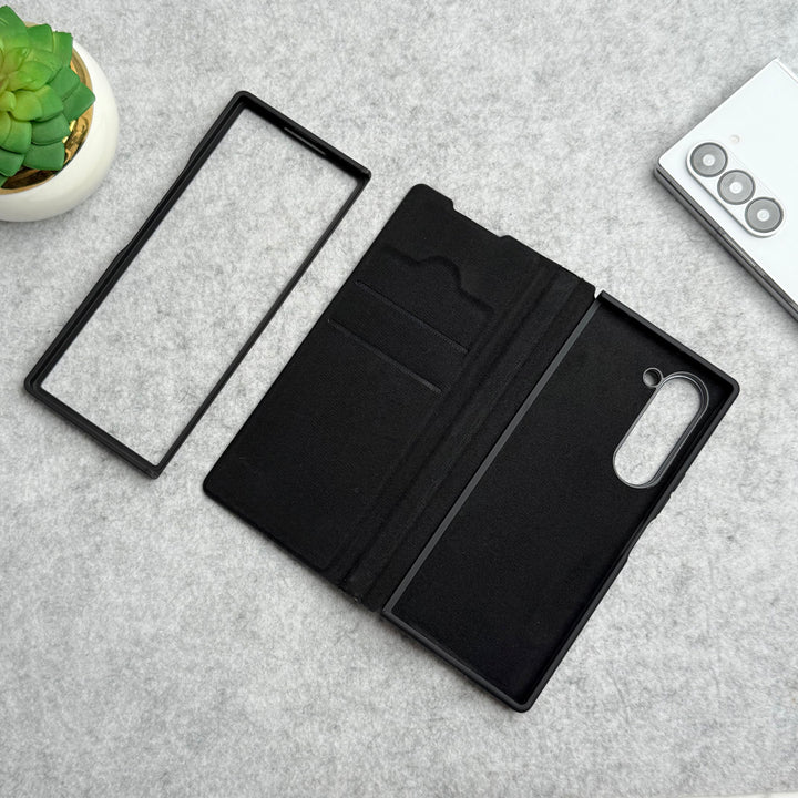 Samsung Galaxy Z Fold 5 Premium Leather Textured Flip Case with Metal Kick Stand Cover