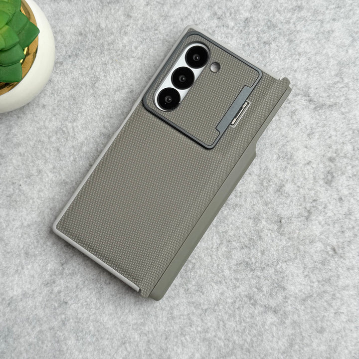 Samsung Galaxy Z Fold 5 Premium Leather Textured Flip Case with Metal Kick Stand Cover