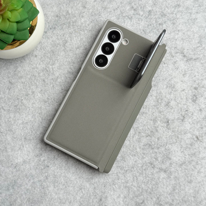Samsung Galaxy Z Fold 5 Premium Leather Textured Flip Case with Metal Kick Stand Cover