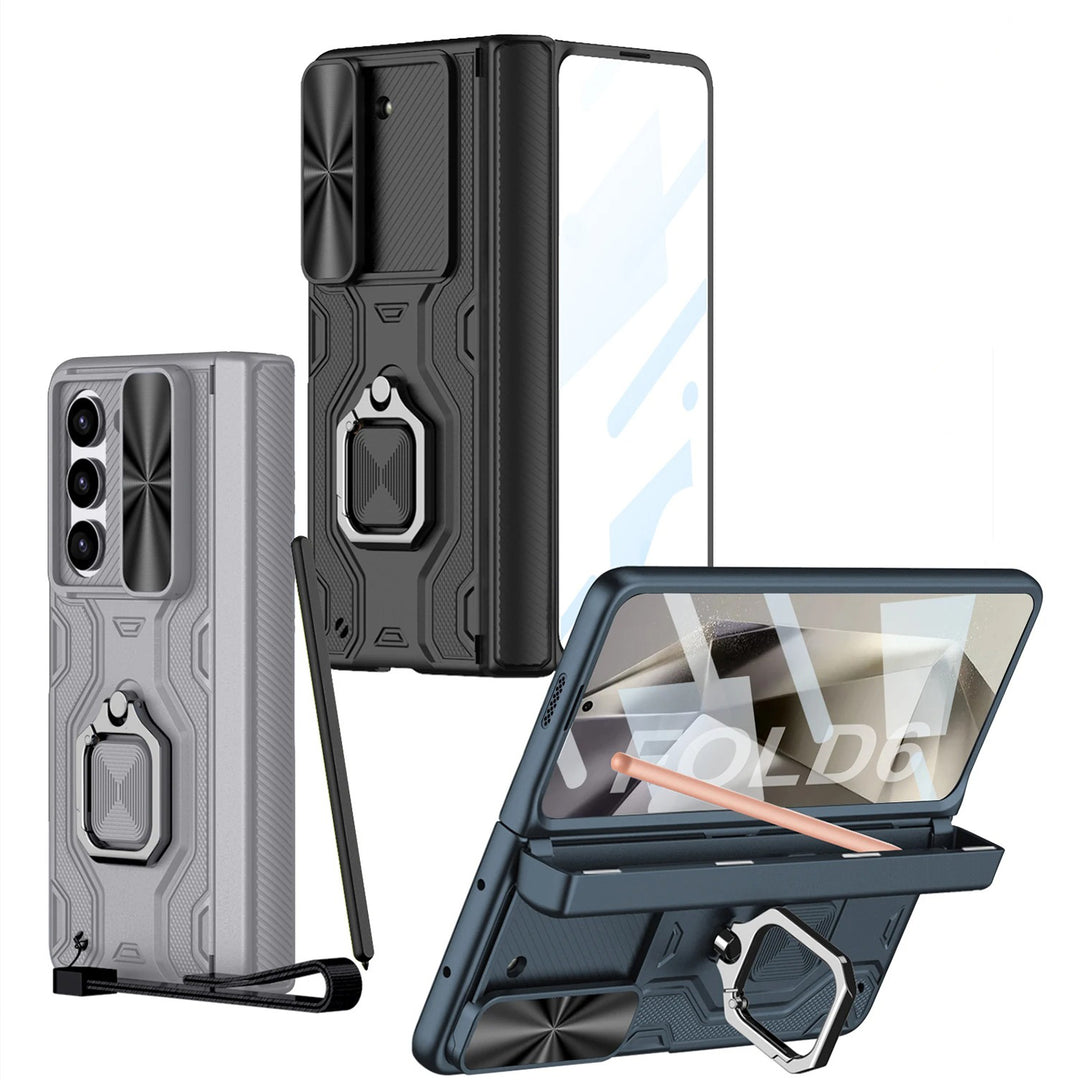 Samsung Galaxy Z Fold 6 Armor Magnetic Hinge Camera Protection Pen Holder Stand With Film Cover