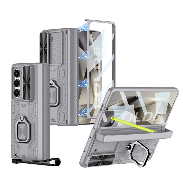 Samsung Galaxy Z Fold 6 Armor Magnetic Hinge Camera Protection Pen Holder Stand With Film Cover