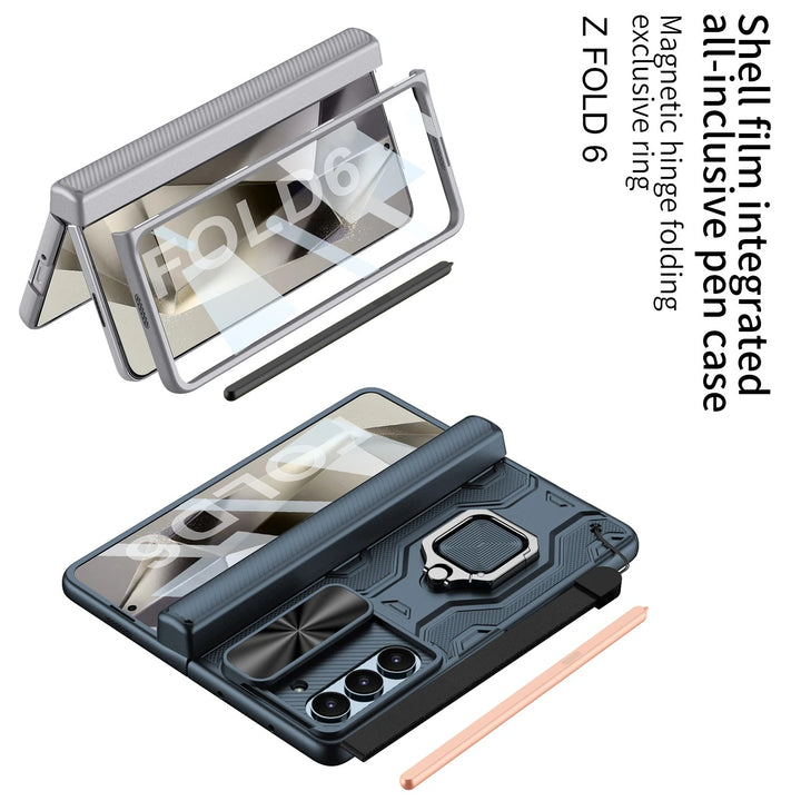 Samsung Galaxy Z Fold 6 Armor Magnetic Hinge Camera Protection Pen Holder Stand With Film Cover