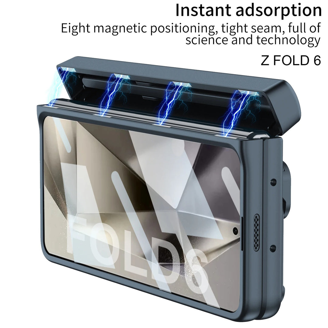 Samsung Galaxy Z Fold 6 Armor Magnetic Hinge Camera Protection Pen Holder Stand With Film Cover