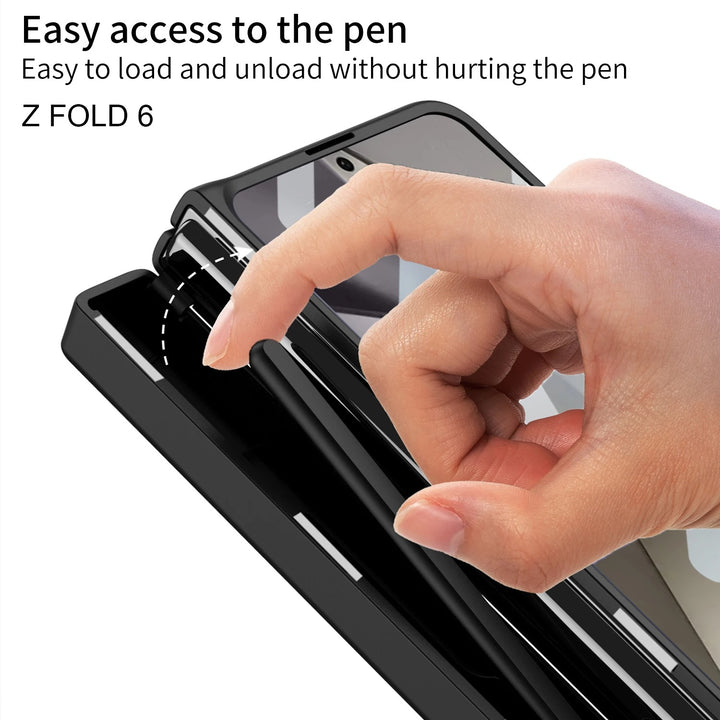 Samsung Galaxy Z Fold 6 Armor Magnetic Hinge Camera Protection Pen Holder Stand With Film Cover
