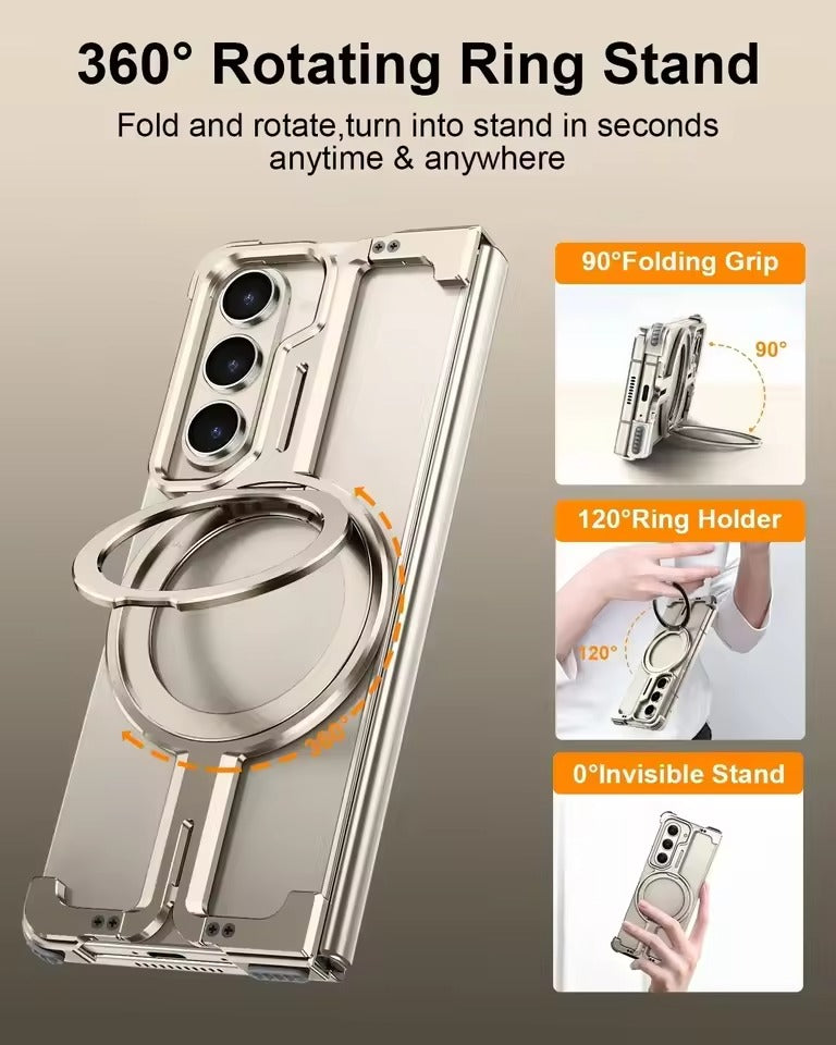 Samsung Galaxy Z Fold 6 Metals Frameless Bumper Case With Rotating Stand