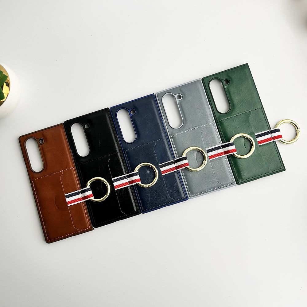Samsung Galaxy Z Fold 6 PU Leather Card Holder Loop Front Screen Protector Case Cover 