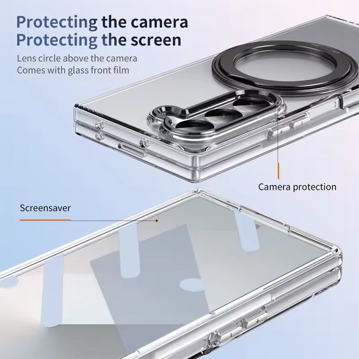 Samsung Galaxy Z Fold 6 Transparent 360°Rotating Magnetic Holder Case Cover