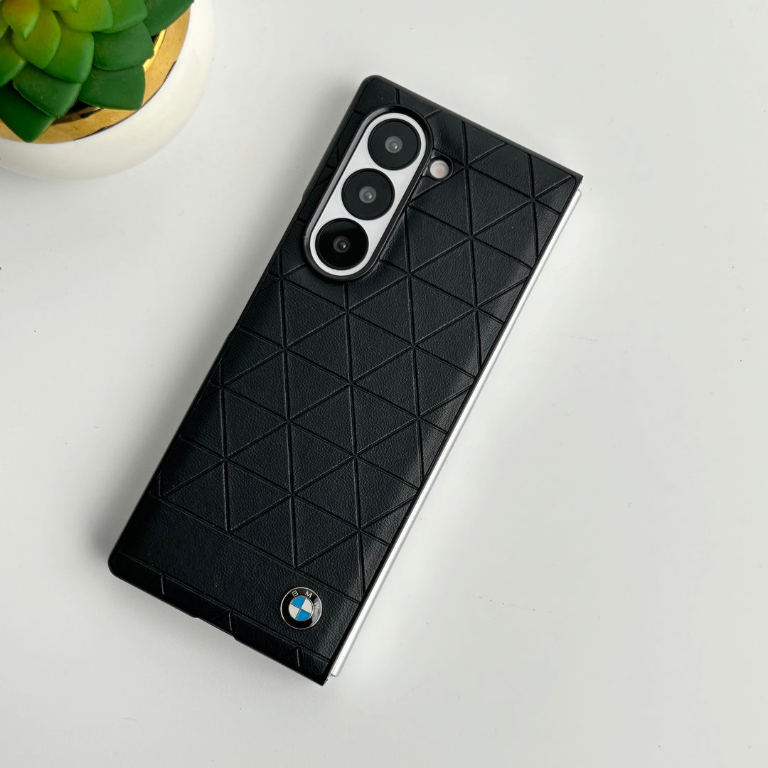 Samsung Galaxy Z Fold 6 Triangular Pattern PU Leather Sports Car Logo Case Cover