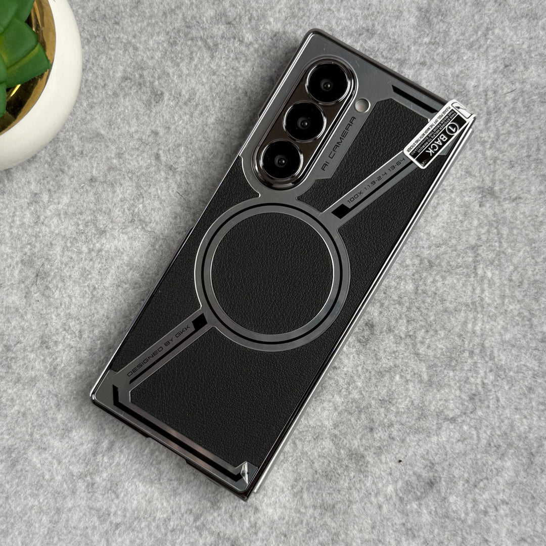 Samsung Galaxy Z Fold 6 Z Shape Electroplated Magnetic PU Leather Wireless Charging Case Cover