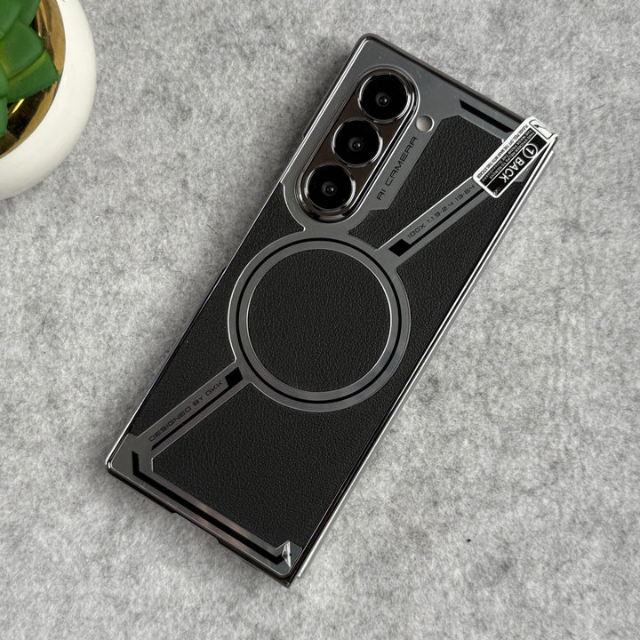 Samsung Galaxy Z Fold 6 Z Shape Electroplated Magnetic PU Leather Wireless Charging Case Cover