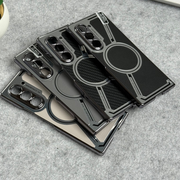 Samsung Galaxy Z Fold 6 Z Shape Electroplated Magnetic PU Leather Wireless Charging Case Cover