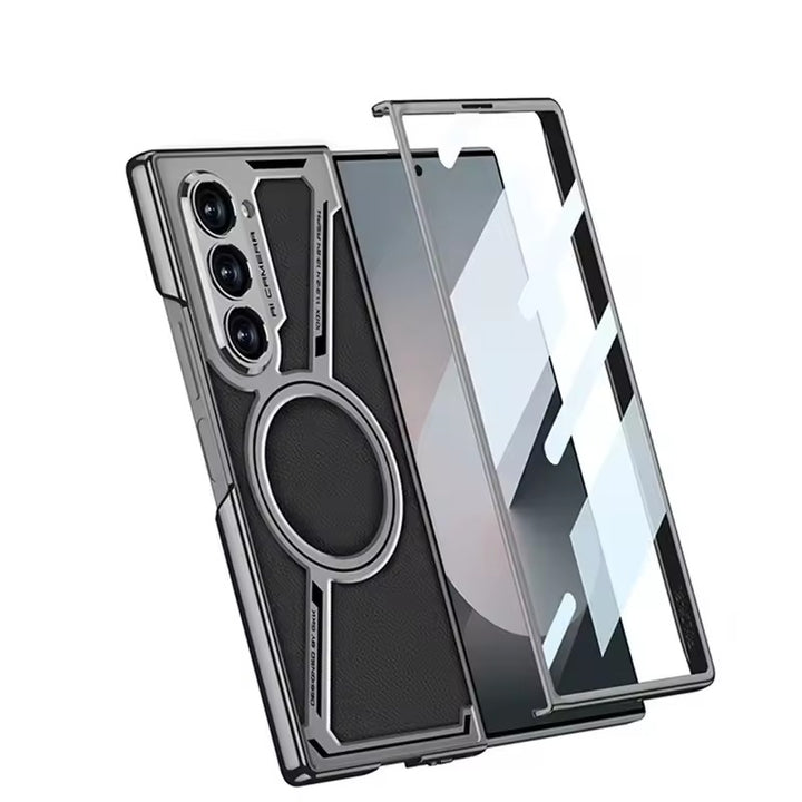 Samsung Galaxy Z Fold 6 Z Shape Electroplated Magnetic PU Leather Wireless Charging Case Cover