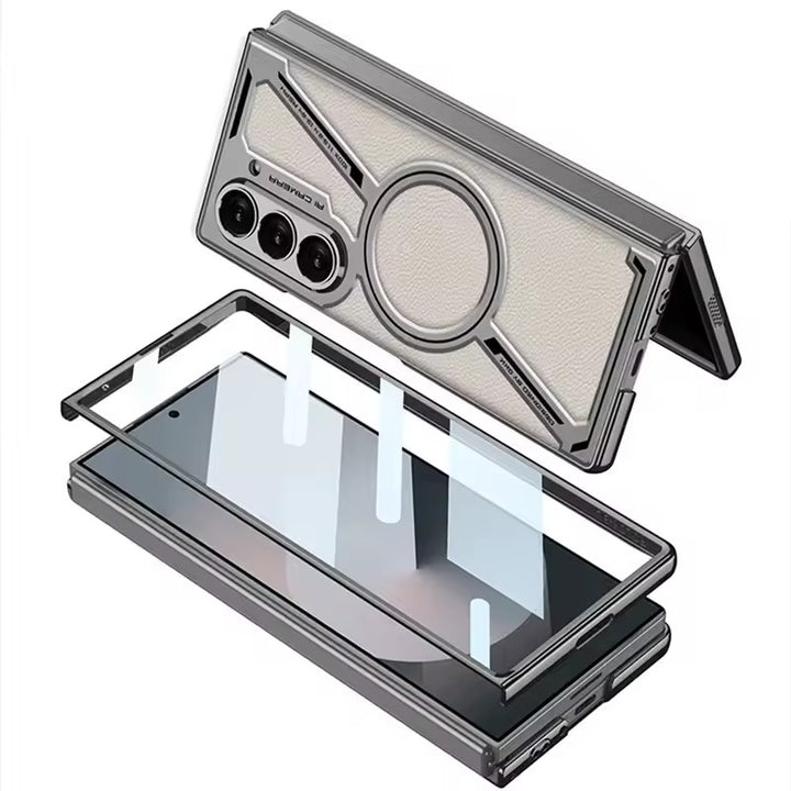 Samsung Galaxy Z Fold 6 Z Shape Electroplated Magnetic PU Leather Wireless Charging Case Cover