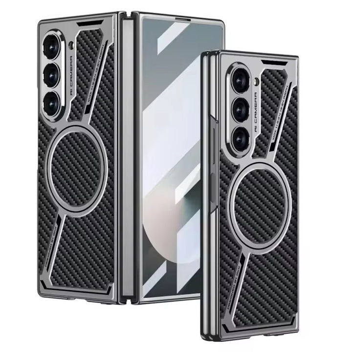 Samsung Galaxy Z Fold 6 Z Shape Electroplated Magnetic PU Leather Wireless Charging Case Cover