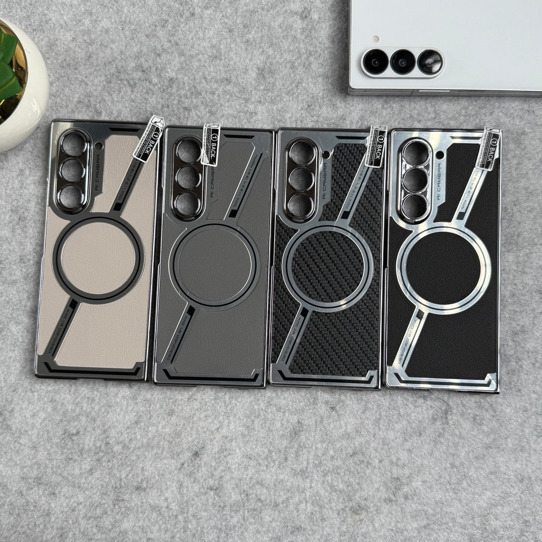 Samsung Galaxy Z Fold 6 Z Shape Electroplated Magnetic PU Leather Wireless Charging Case Cover