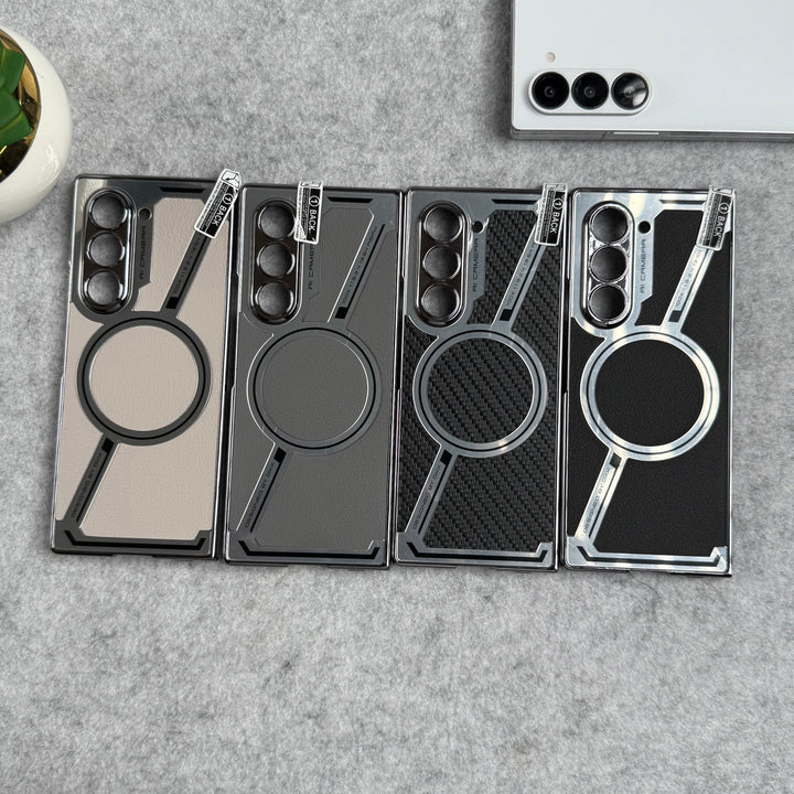 Samsung Galaxy Z Fold 6 Z Shape Electroplated Magnetic PU Leather Wireless Charging Case Cover