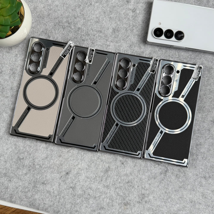 Samsung Galaxy Z Fold 6 Z Shape Electroplated Magnetic PU Leather Wireless Charging Case Cover