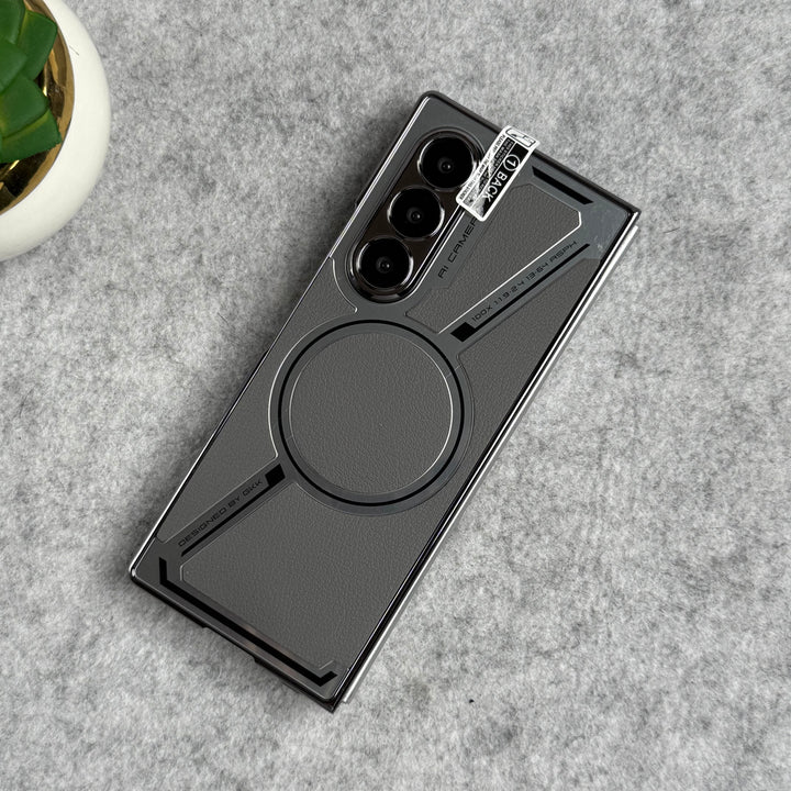 Samsung Galaxy Z Fold 6 Z Shape Electroplated Magnetic PU Leather Wireless Charging Case Cover