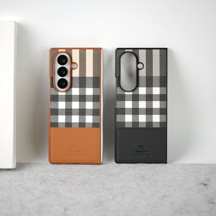 Samsung Galaxy Z Fold 7 Checks Leather Case Cover