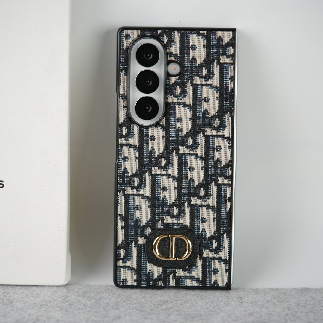 Samsung Galaxy Z Fold 7 Luxury Brand CD Embroidery Case Cover BLACK