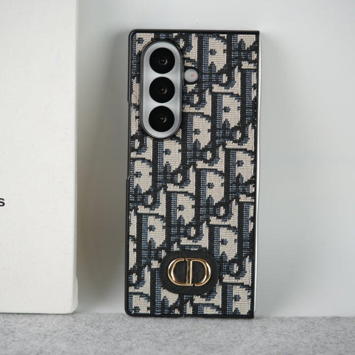 Samsung Galaxy Z Fold 7 Luxury Brand CD Embroidery Case Cover BLACK