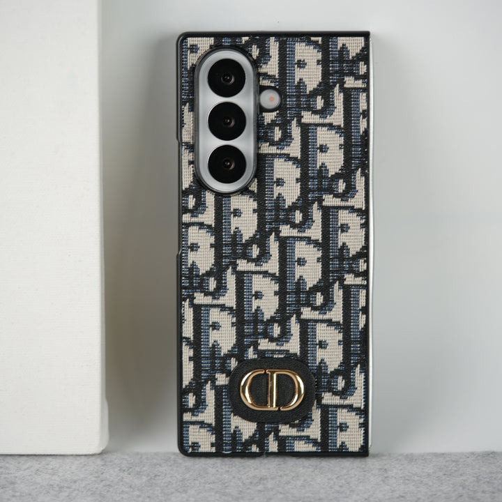 Samsung Galaxy Z Fold 7 Luxury Brand CD Embroidery Case Cover BLACK