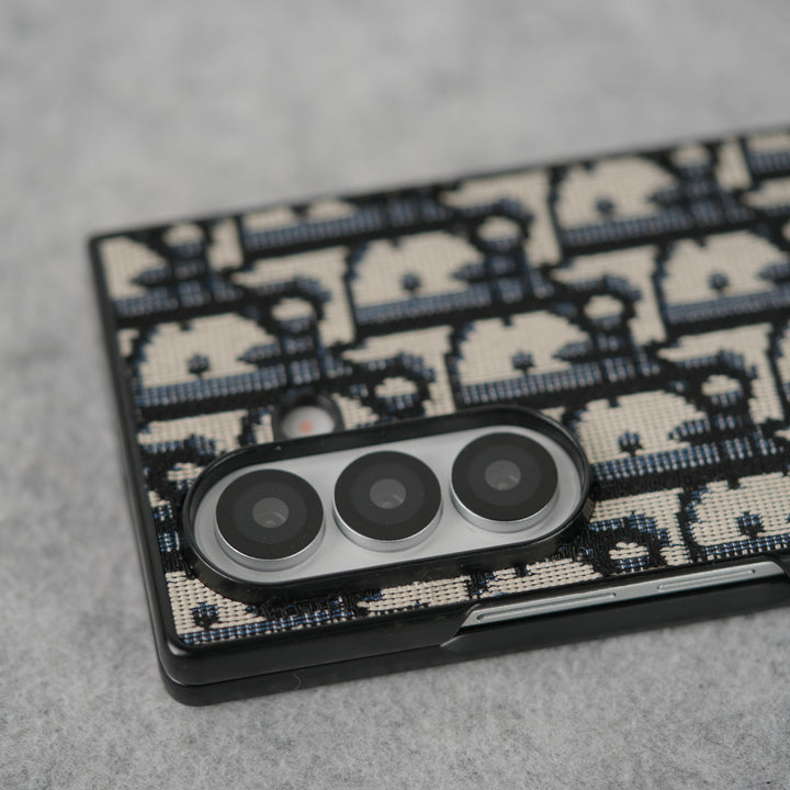 Samsung Galaxy Z Fold 7 Luxury Brand CD Embroidery Case Cover BLACK