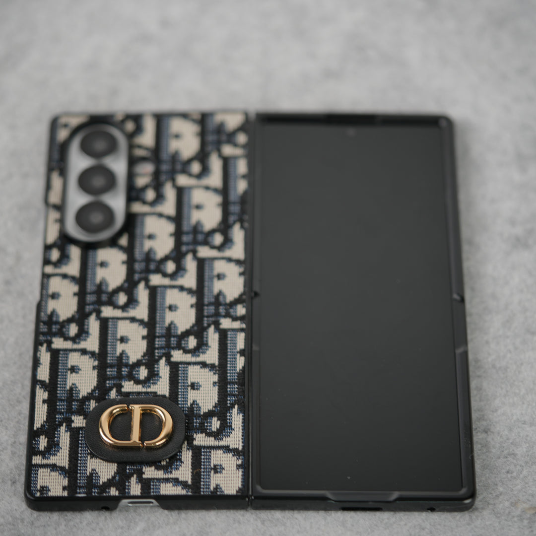 Samsung Galaxy Z Fold 7 Luxury Brand CD Embroidery Case Cover BLACK