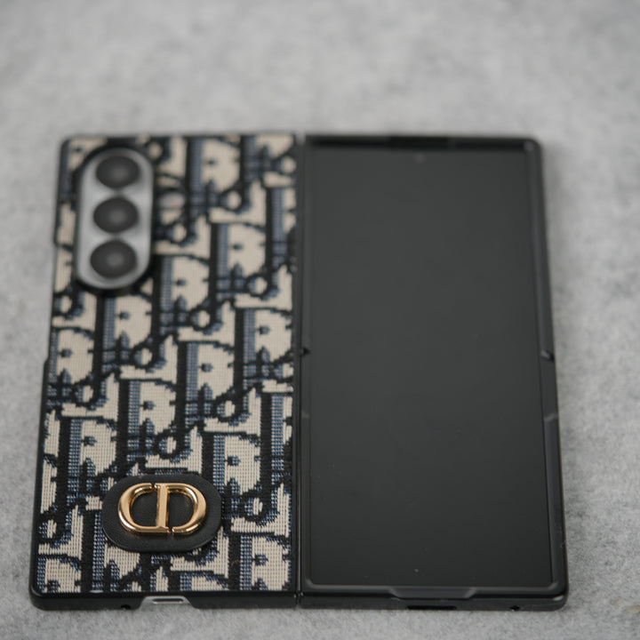 Samsung Galaxy Z Fold 7 Luxury Brand CD Embroidery Case Cover BLACK