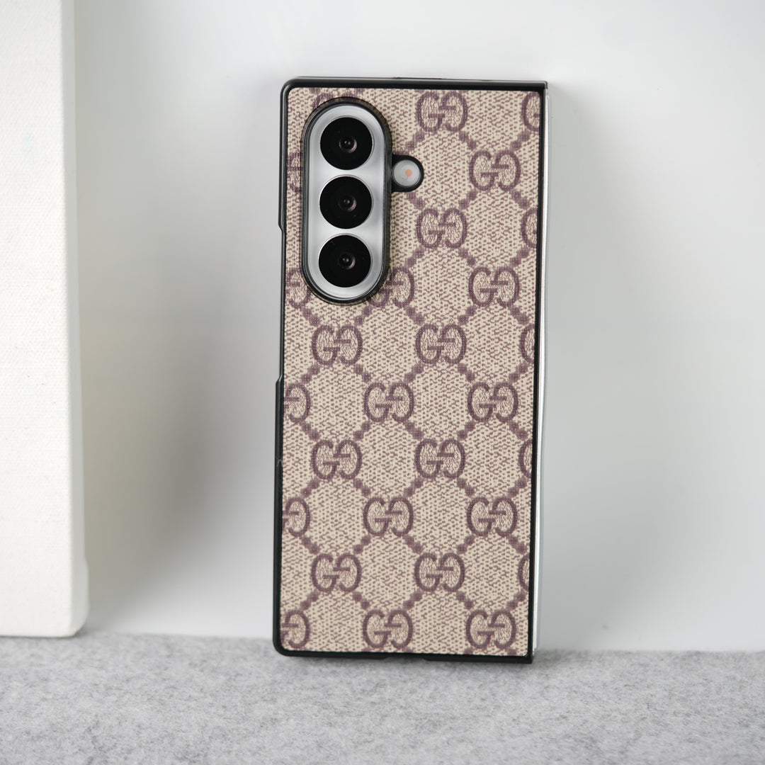 Samsung Galaxy Z Fold 7 Luxury GG Pattern PU Leather Case Cover (Beige)