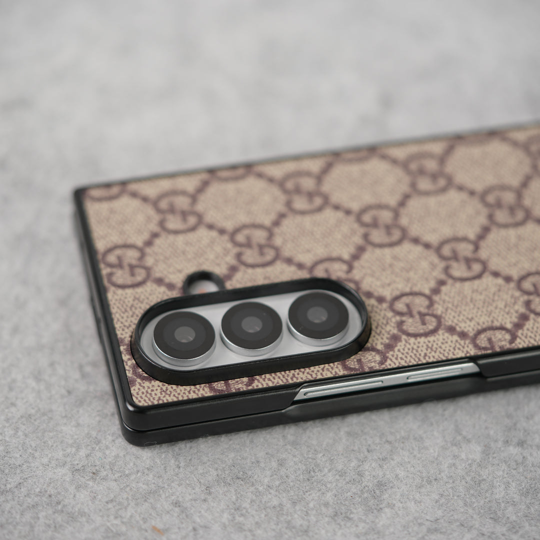 Samsung Galaxy Z Fold 7 Luxury GG Pattern PU Leather Case Cover (Beige)