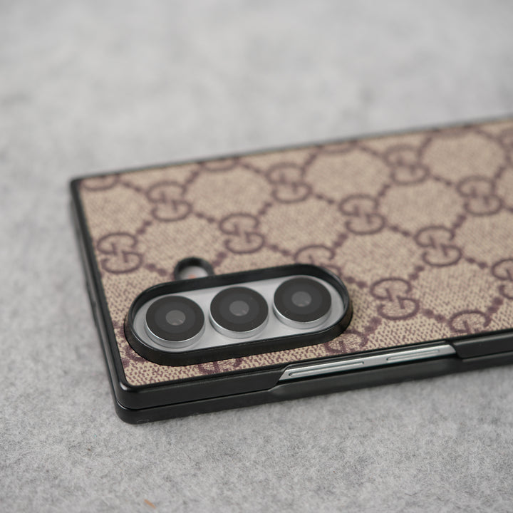 Samsung Galaxy Z Fold 7 Luxury GG Pattern PU Leather Case Cover (Beige)