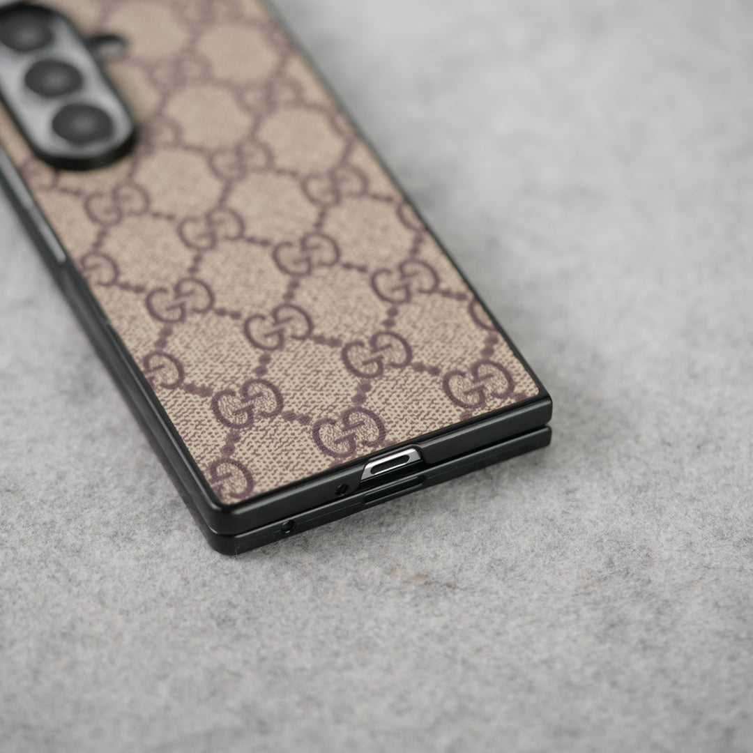 Samsung Galaxy Z Fold 7 Luxury GG Pattern PU Leather Case Cover (Beige)