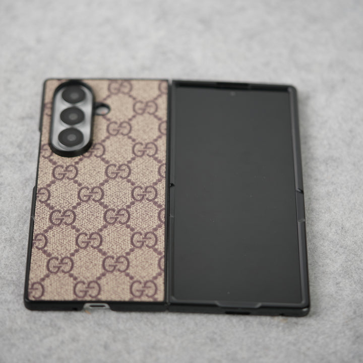 Samsung Galaxy Z Fold 7 Luxury GG Pattern PU Leather Case Cover (Beige)