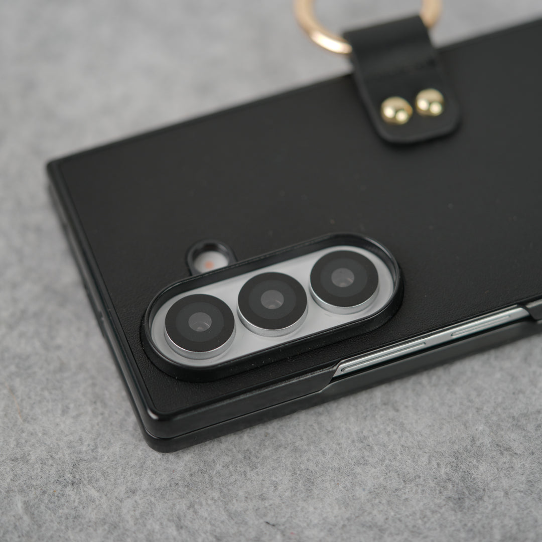 Samsung Galaxy Z Fold 7 Matte Finish PU Leather Case Cover With Metal Ring Holder