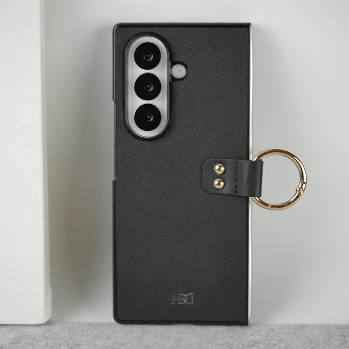 Samsung Galaxy Z Fold 7 Matte Finish PU Leather Case Cover With Metal Ring Holder