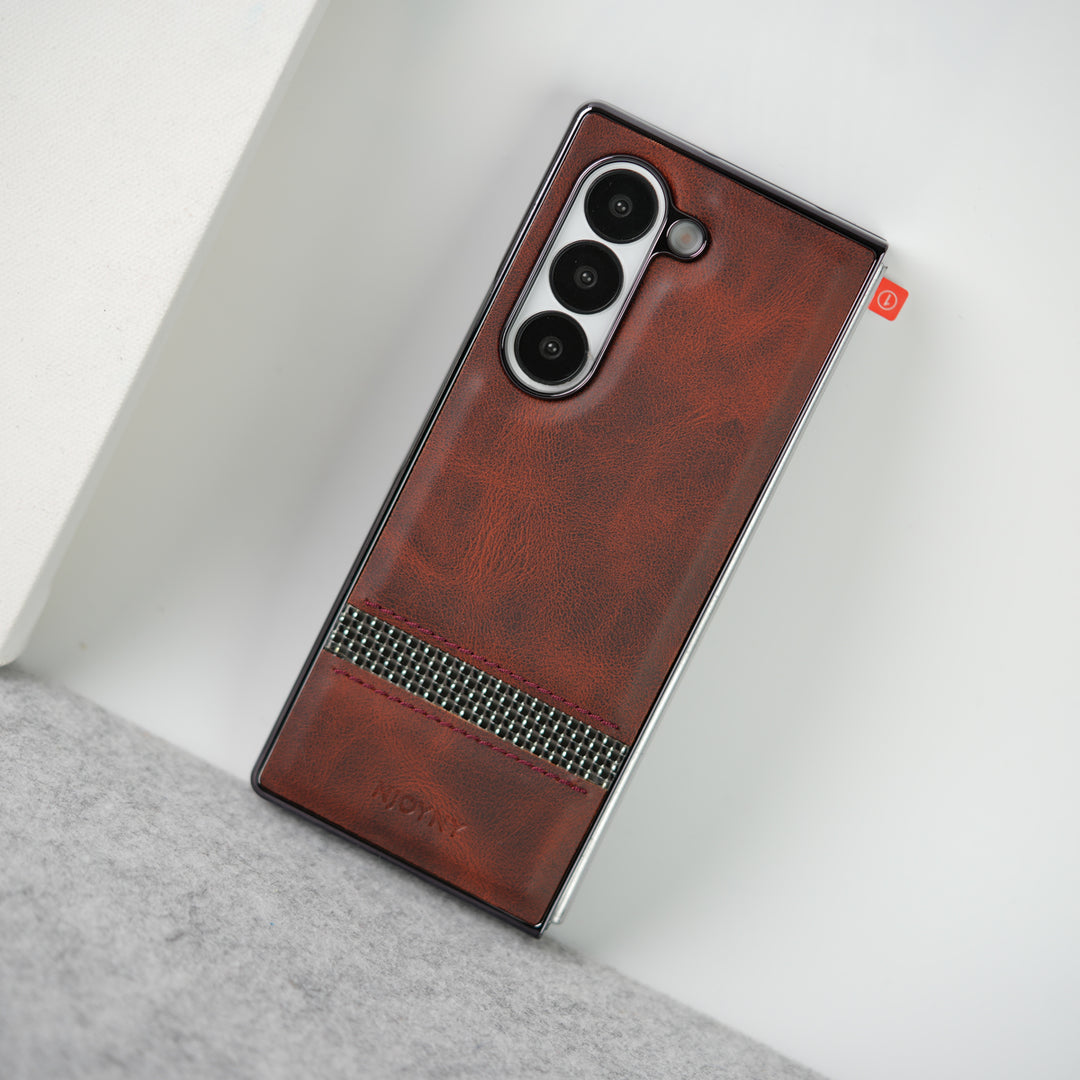 Samsung Galaxy Z Fold 7 Stripe PU Leather Side Chrome Case Cover