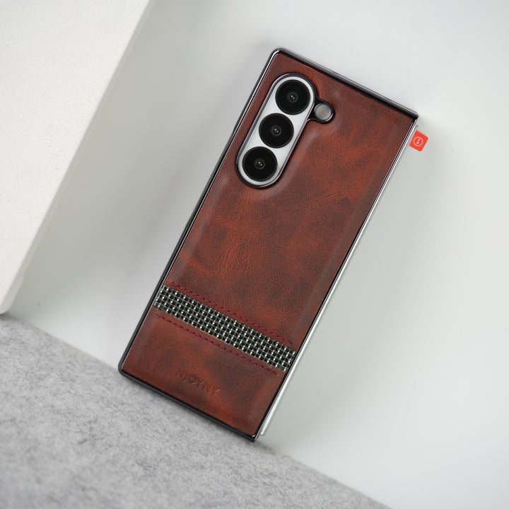 Samsung Galaxy Z Fold 7 Stripe PU Leather Side Chrome Case Cover