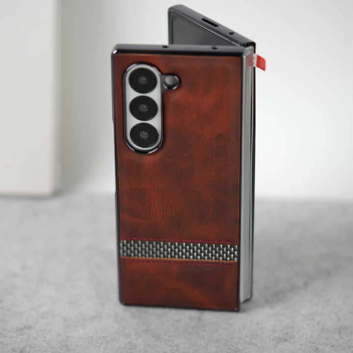 Samsung Galaxy Z Fold 7 Stripe PU Leather Side Chrome Case Cover