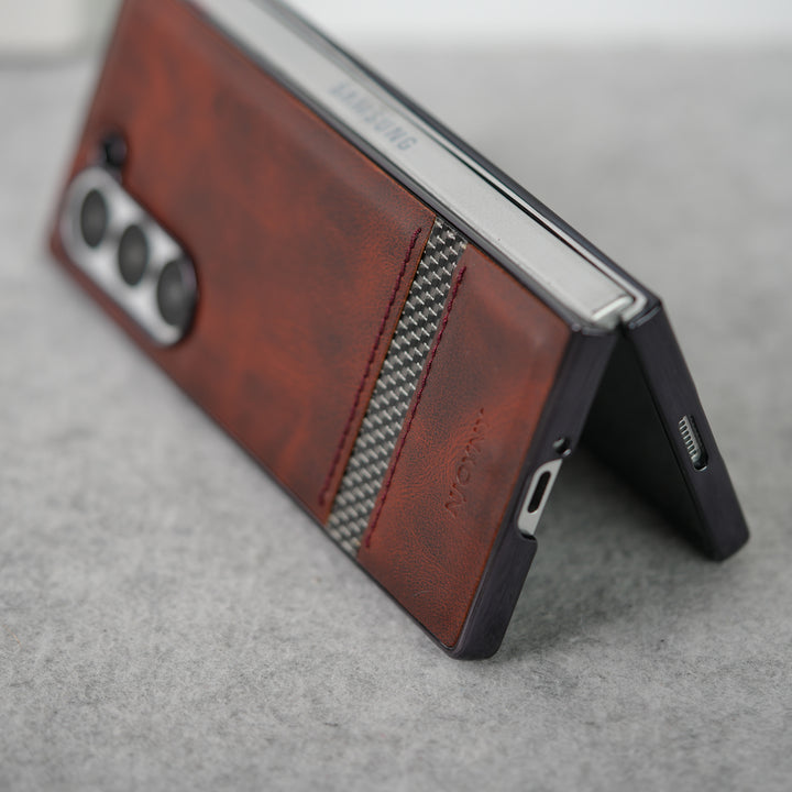 Samsung Galaxy Z Fold 7 Stripe PU Leather Side Chrome Case Cover