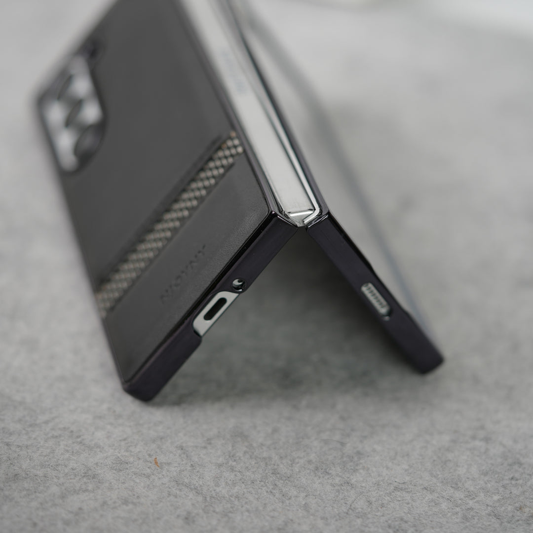 Samsung Galaxy Z Fold 7 Stripe PU Leather Side Chrome Case Cover