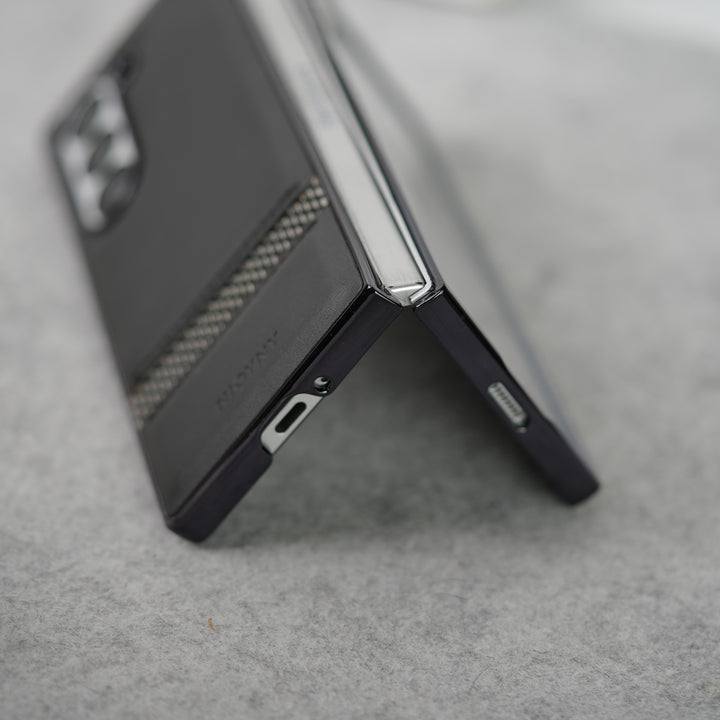 Samsung Galaxy Z Fold 7 Stripe PU Leather Side Chrome Case Cover
