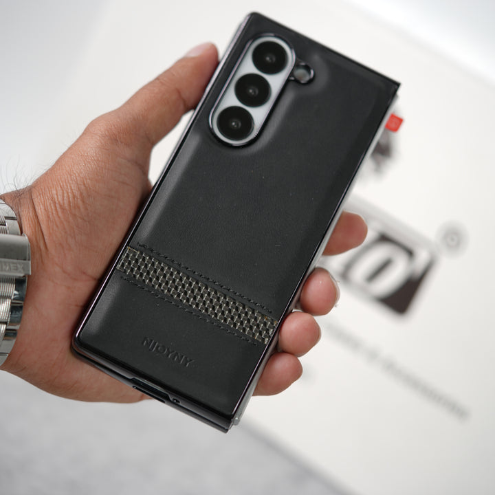 Samsung Galaxy Z Fold 7 Stripe PU Leather Side Chrome Case Cover