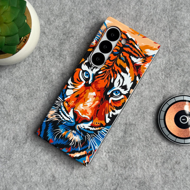 Samsung Galaxy Z Fold Series Carbon Fiber Texture Tiger Lion Design Hard Pc MagSafe Case Cover