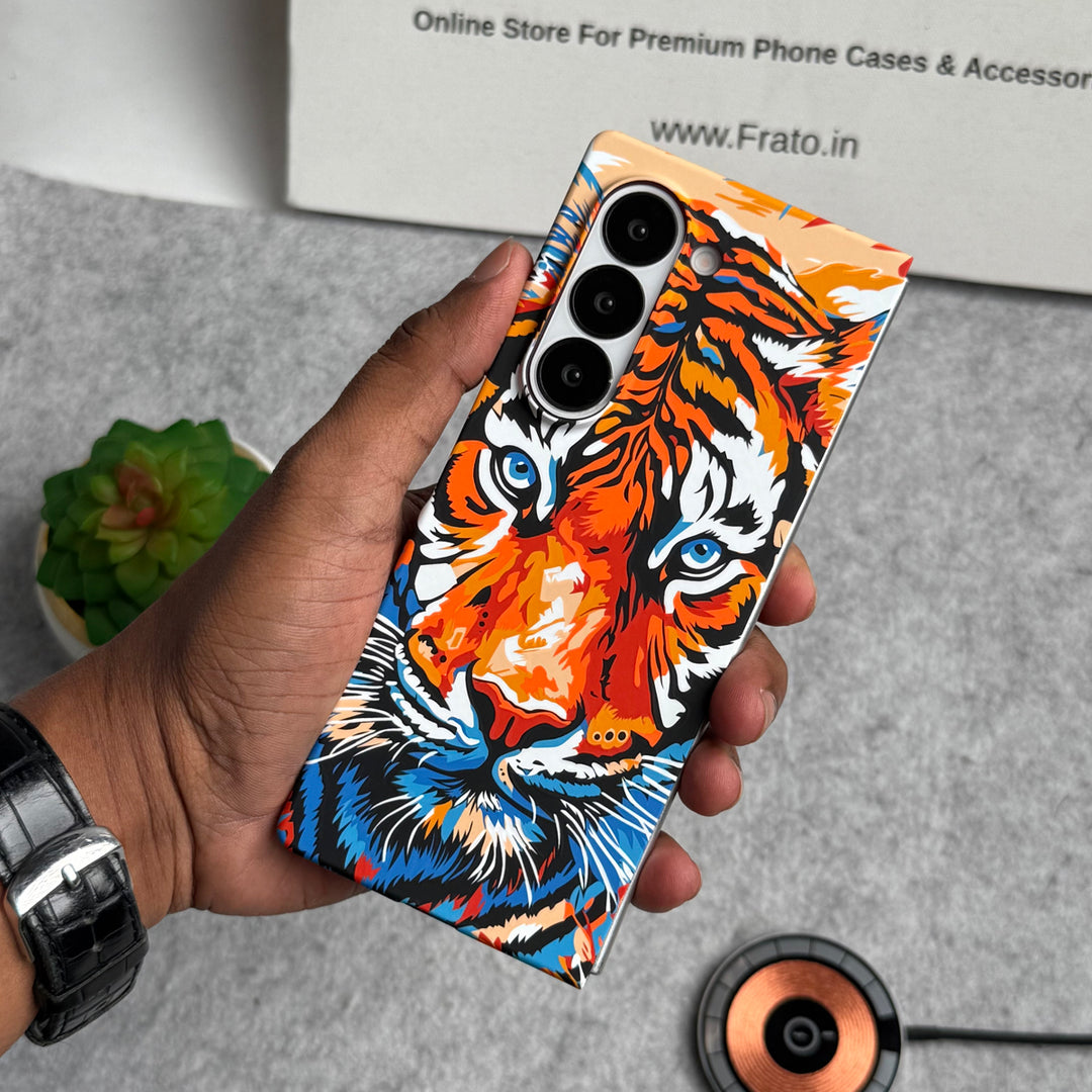 Samsung Galaxy Z Fold Series Carbon Fiber Texture Tiger Lion Design Hard Pc MagSafe Case Cover