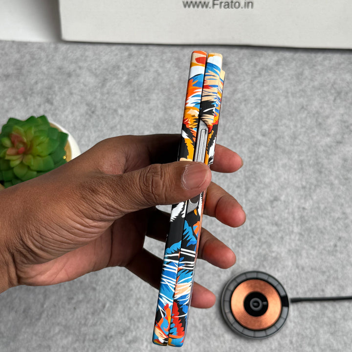 Samsung Galaxy Z Fold Series Carbon Fiber Texture Tiger Lion Design Hard Pc MagSafe Case Cover