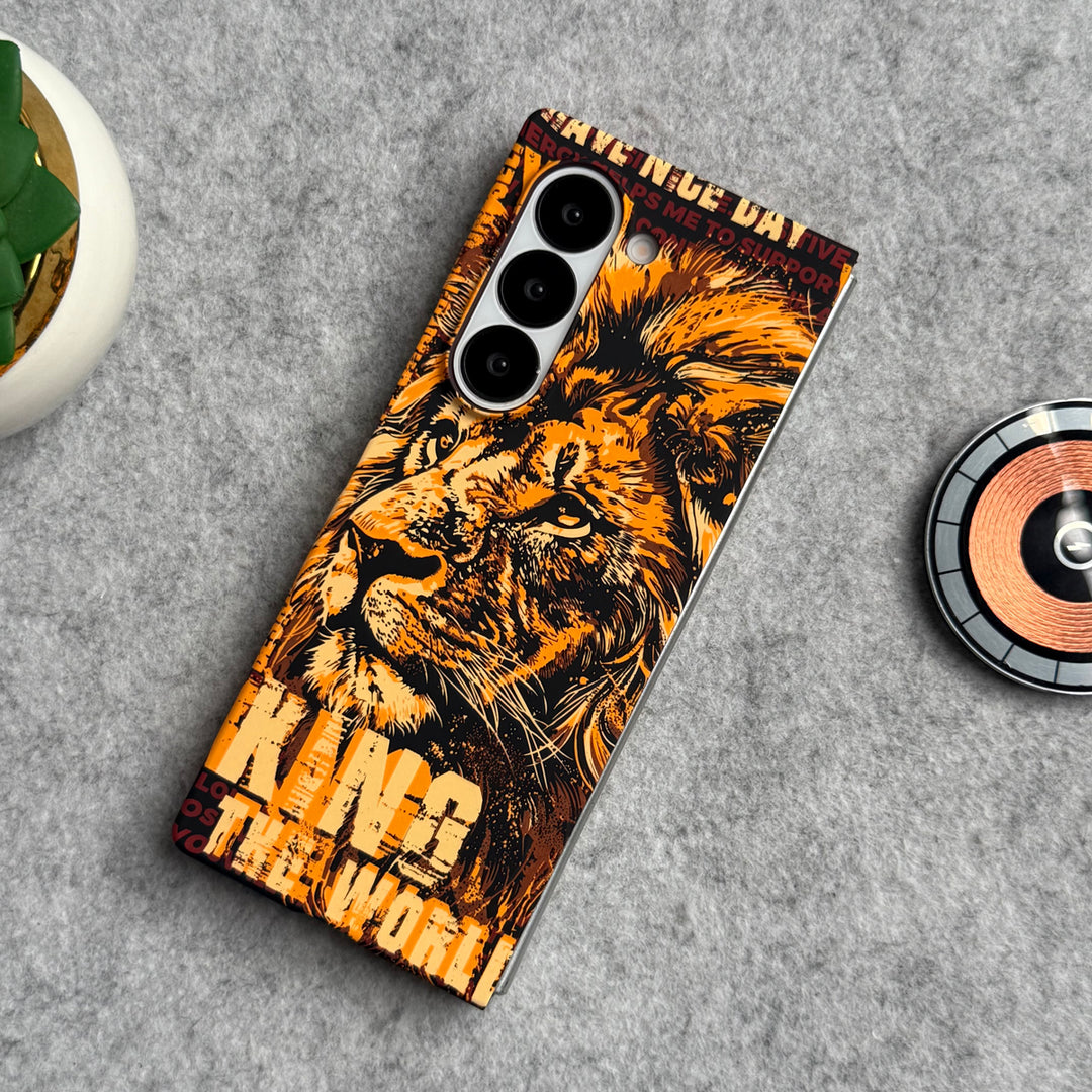 Samsung Galaxy Z Fold Series Carbon Fiber Texture Tiger Lion Design Hard Pc MagSafe Case Cover