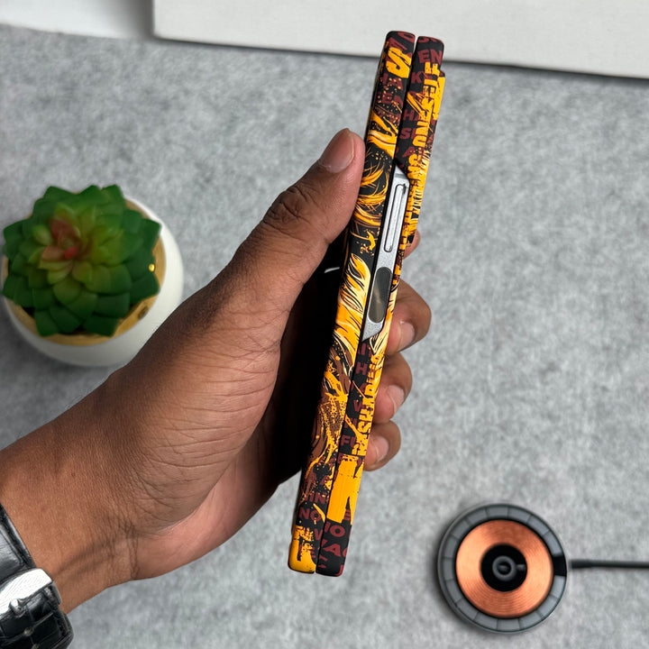 Samsung Galaxy Z Fold Series Carbon Fiber Texture Tiger Lion Design Hard Pc MagSafe Case Cover