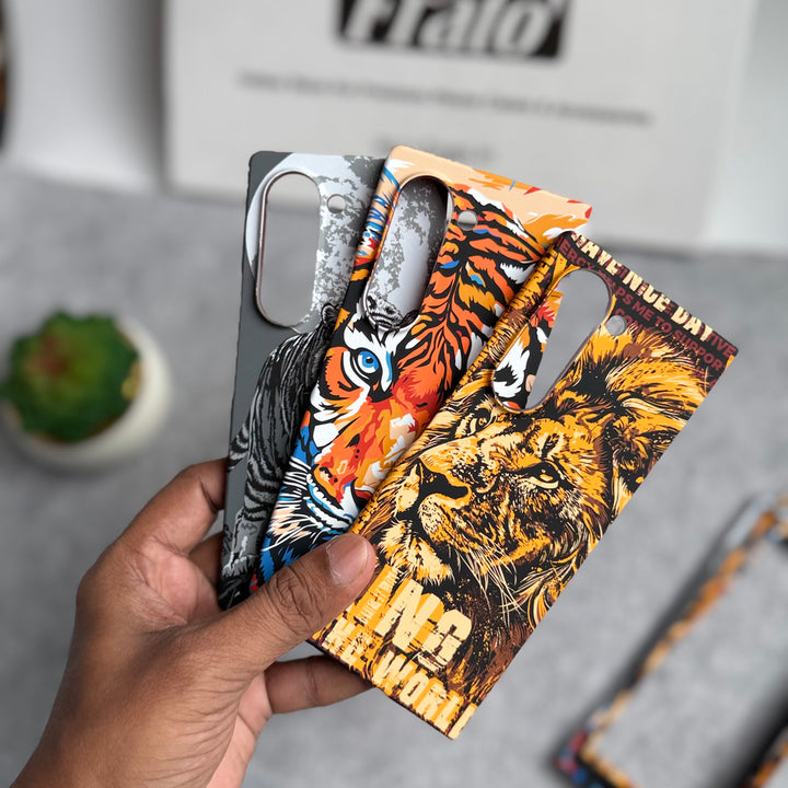Samsung Galaxy Z Fold Series Carbon Fiber Texture Tiger Lion Design Hard Pc MagSafe Case Cover